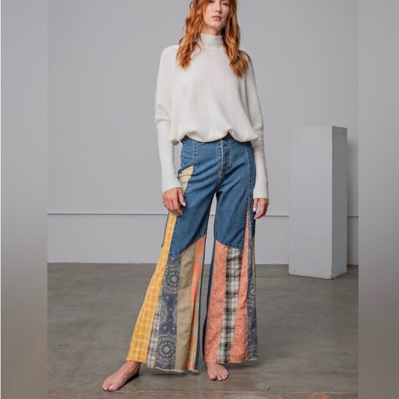 easel Jeans Easel Denim Pastel Bandana Patchwork Bell Bottom Boho Festival Jeans Poshmark